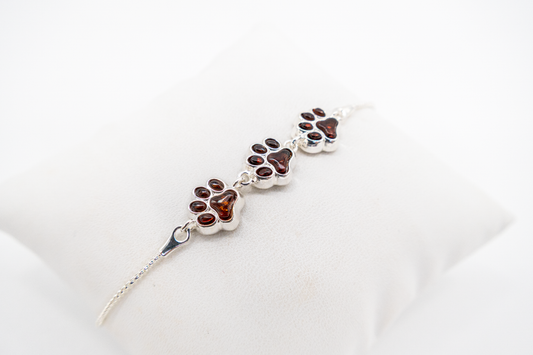 Hundepfoten Armband Damen – Silber & Bernstein Unikat