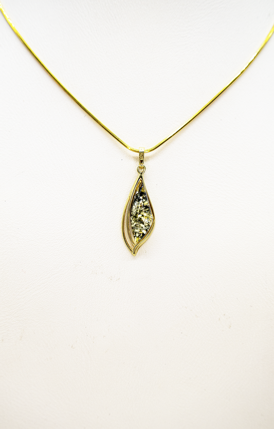 Bernsteinschmuck Blatt – vergoldeter Anhänger, Set
