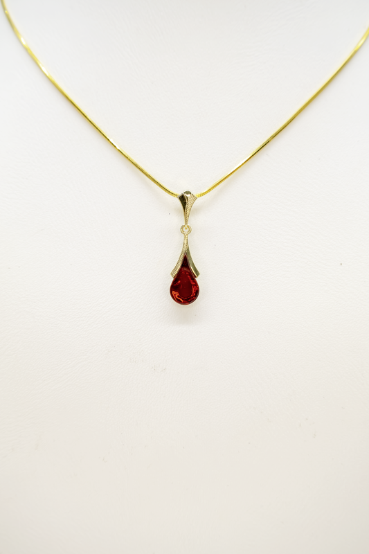 Vergoldeter Bernstein Schmuck – Tropfenanhänger Unikat