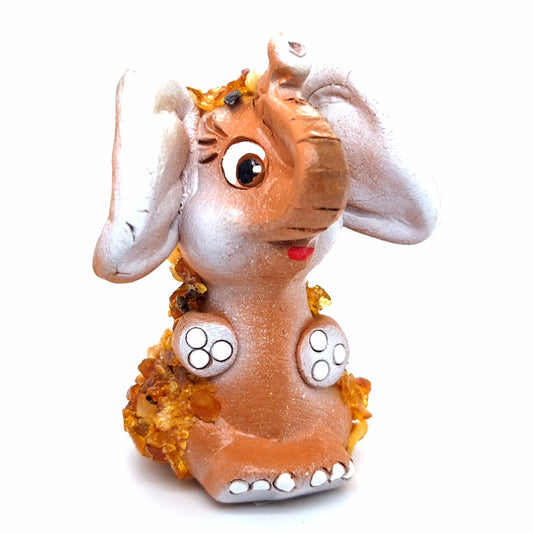Keramik-Elefantenfigur, handgearbeitet mit Bernstein