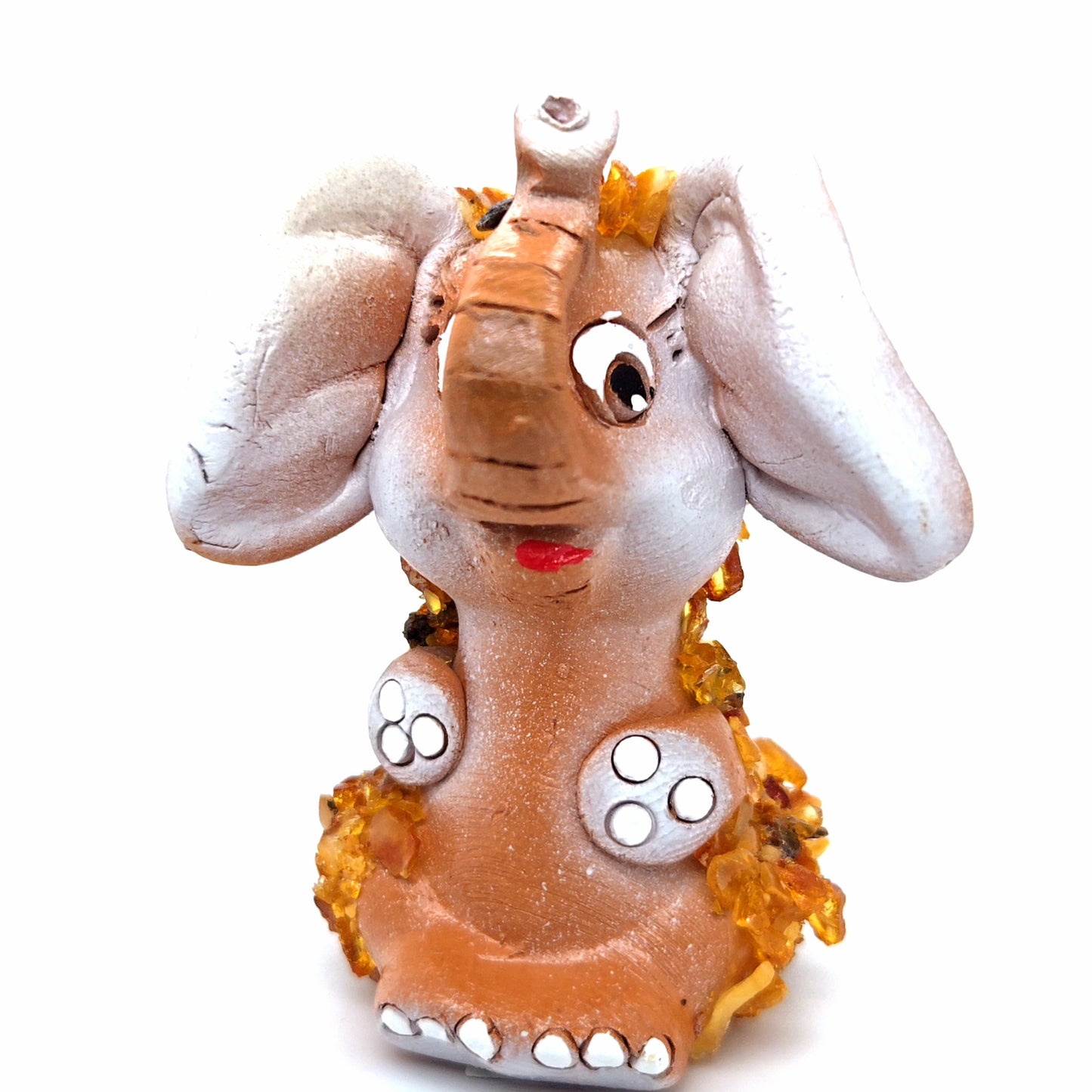 Keramik-Elefantenfigur, handgearbeitet mit Bernstein