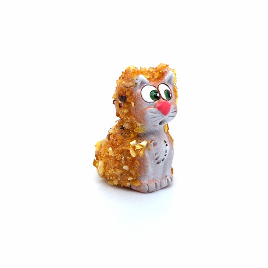 Süße Keramik Katze verziert mit echtem Bernstein