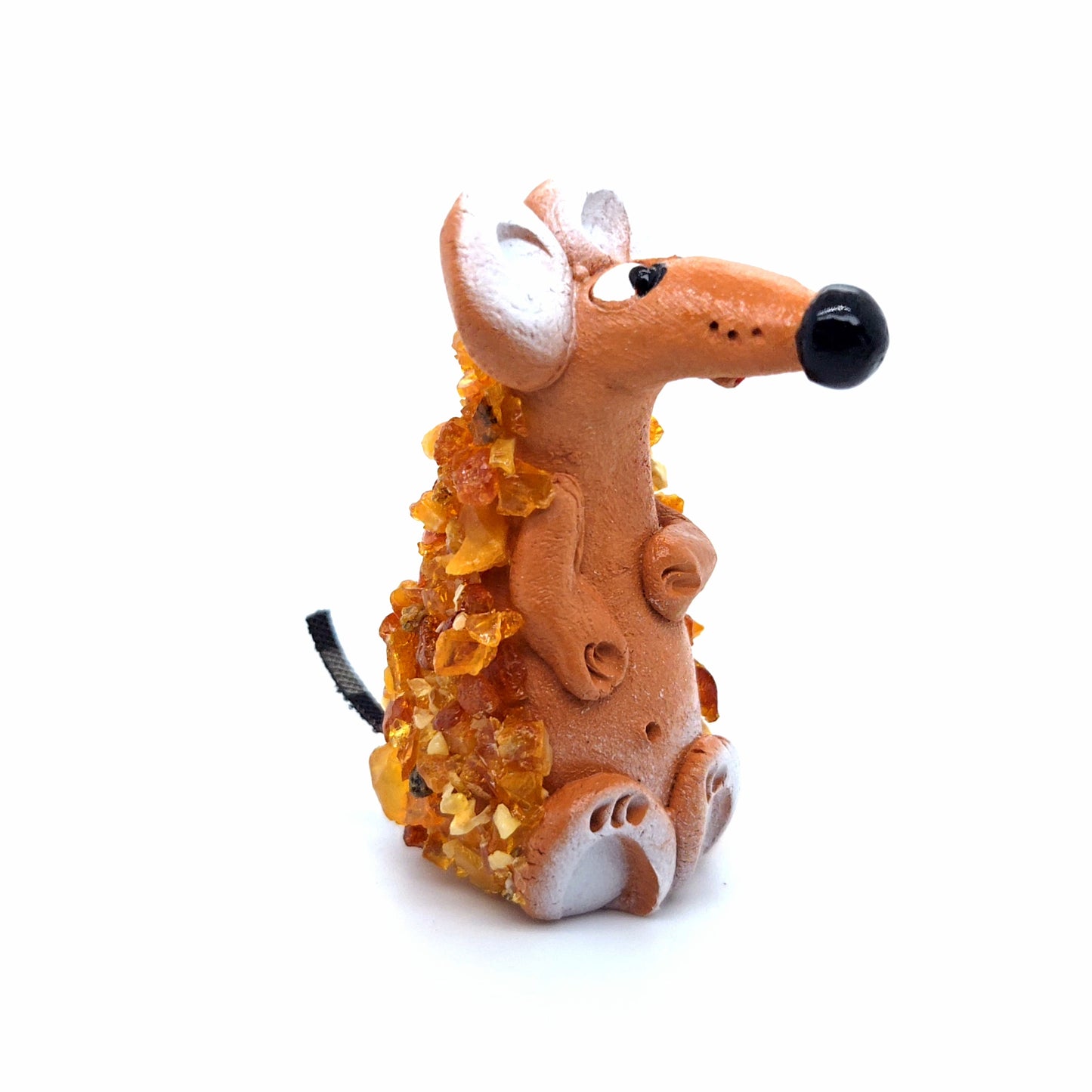 Kleine Maus-Figur aus Keramik, veredelt mit Bernstein