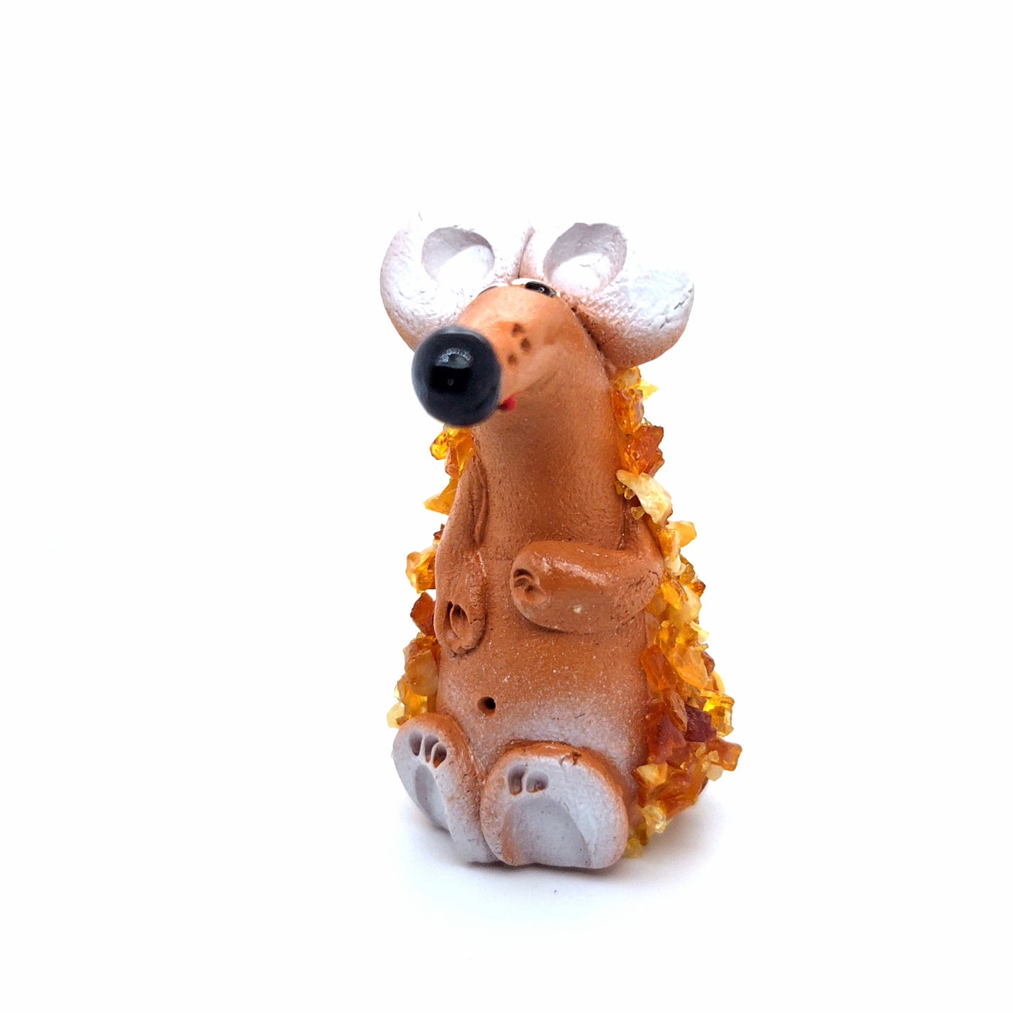 Kleine Maus-Figur aus Keramik, veredelt mit Bernstein
