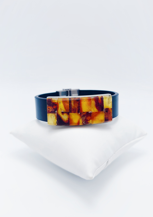 Stilvolles Lederarmband mit Bernstein Herren Damen