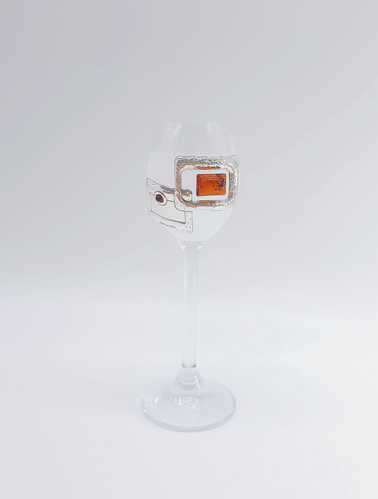 Grappa-Set – Gläser mit Silber & echtem Bernstein
