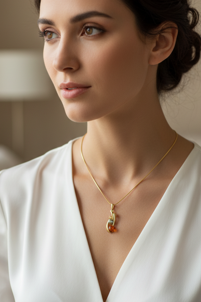 Stylish beauty: Gold-plated amber pendant