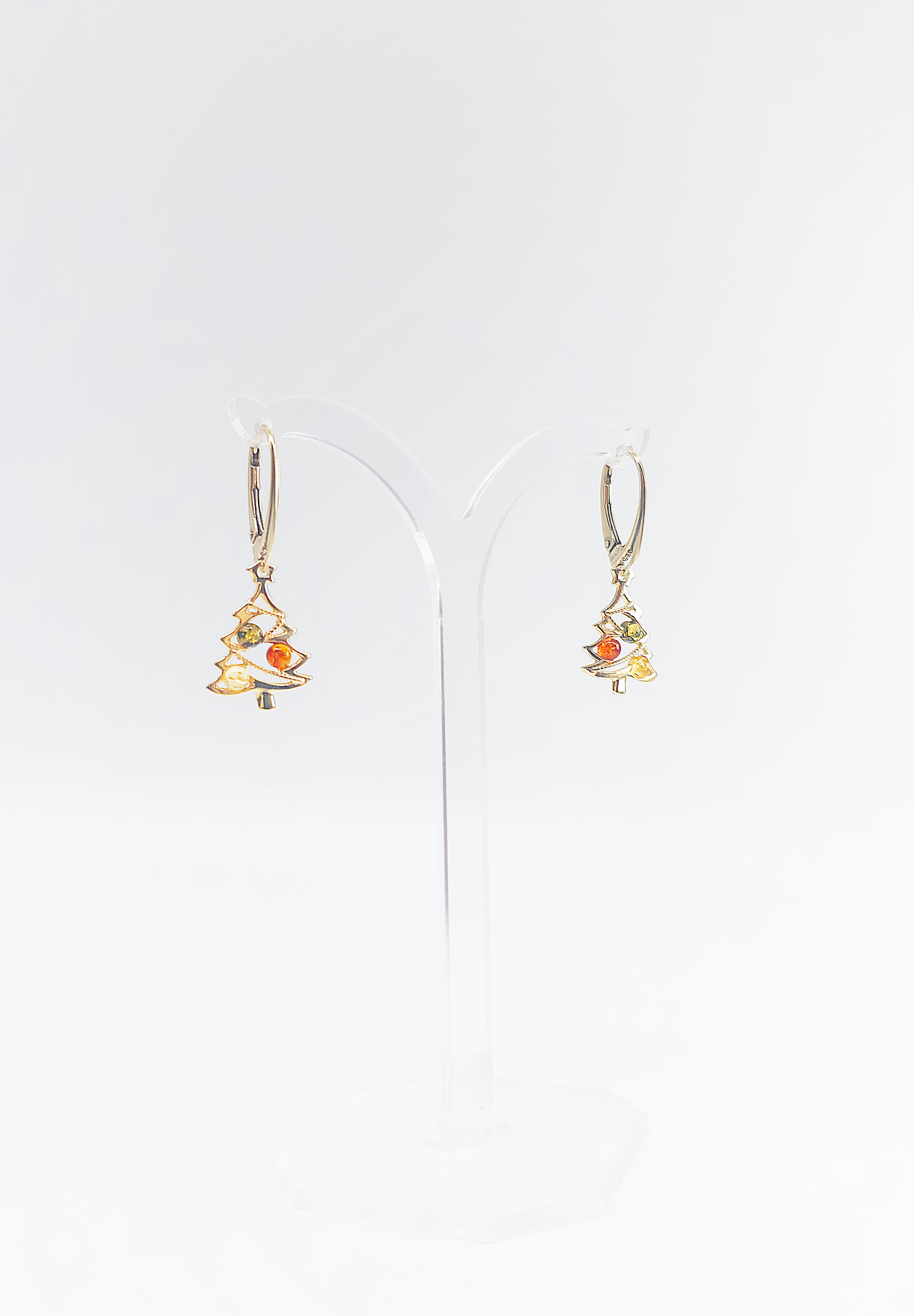 Festive Christmas tree amber earrings