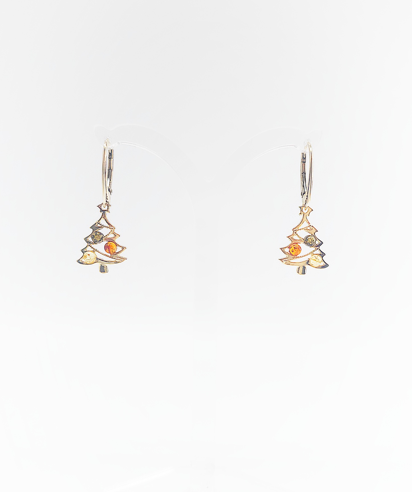 Festive Christmas tree amber earrings