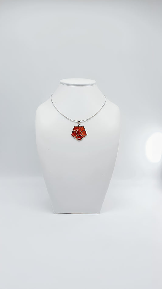 Fiery Blossom: Unique Amber Pendant