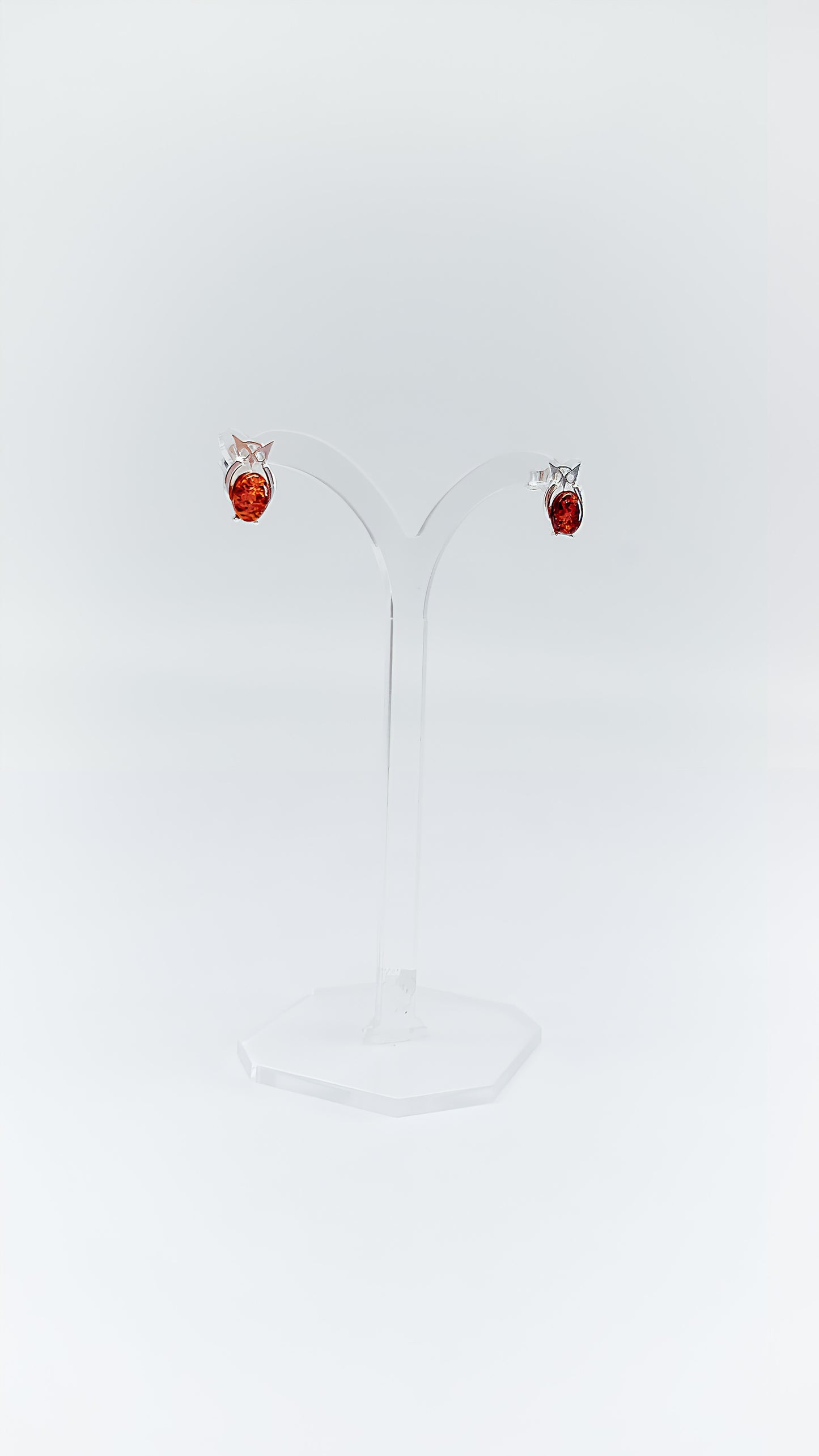 Elegant earrings with owl design and amber