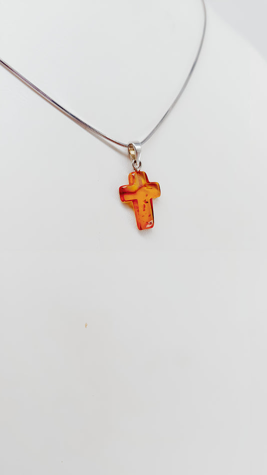 Bernstein-Kreuz Anhänger – 925er Silber für zeitlose Eleganz