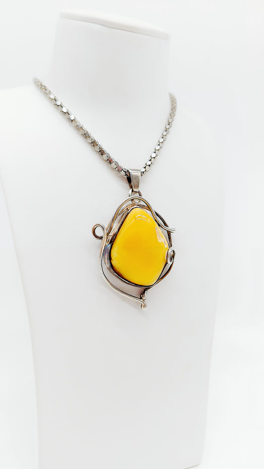 Naturstein-Schmuck – Gelber Bernstein in edlem 925 Silber