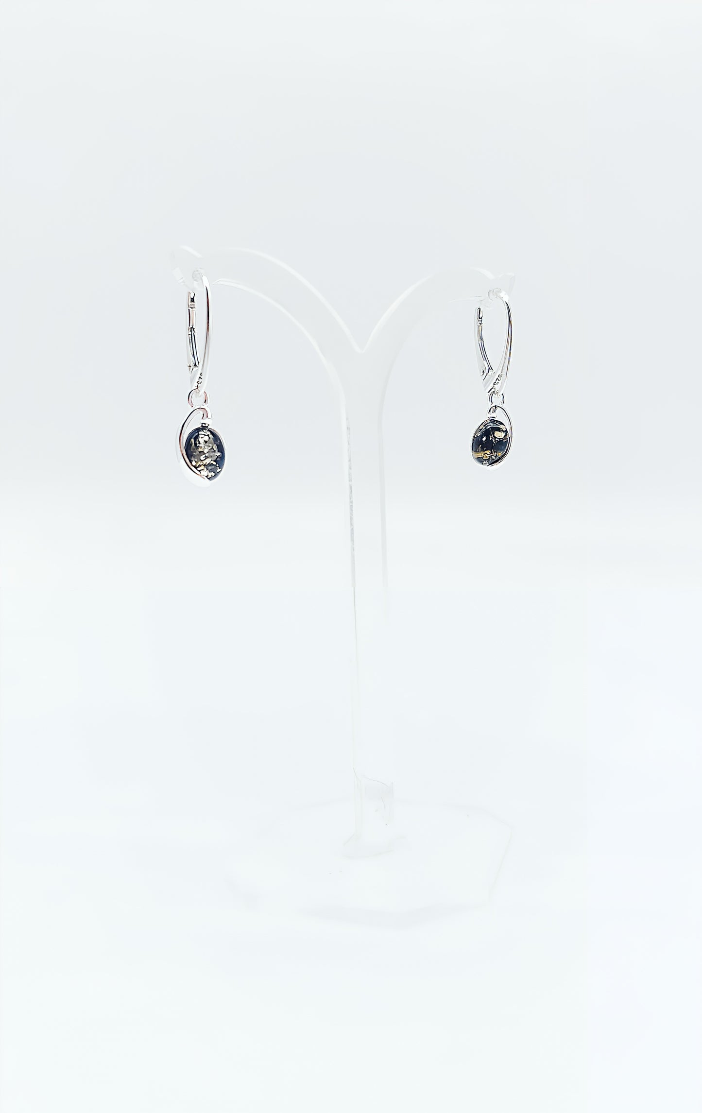925 Sterling Silber Ohrringe – Dunkler Bernstein in ovaler Form