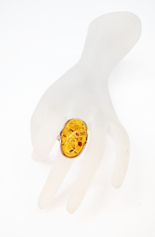 Schmuck Unikat Ring Bernstein & Silber Handarbeit