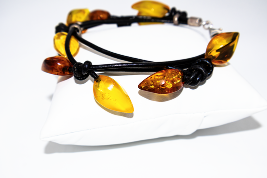 Lederarmband mit echtem Bernstein – Schmuck Damen