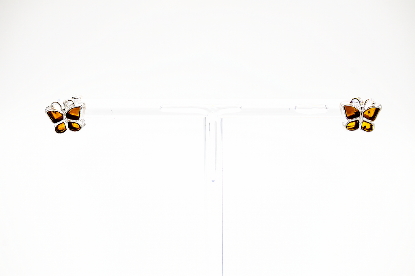 Mini earrings with amber – butterfly design for women