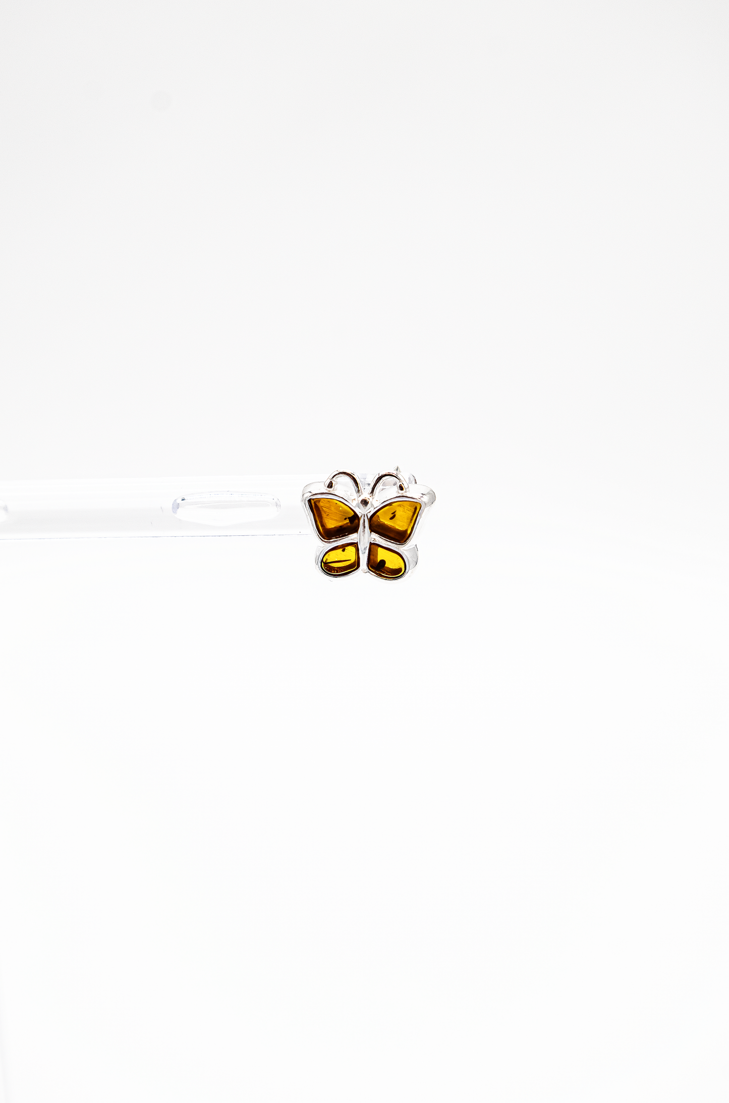 Mini earrings with amber – butterfly design for women