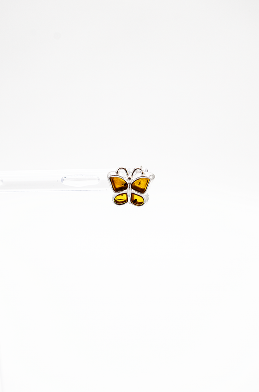 Mini earrings with amber – butterfly design for women