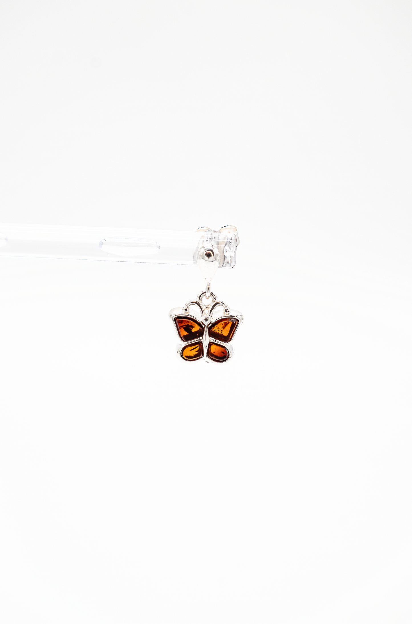 Mini earrings with amber – butterfly design for women