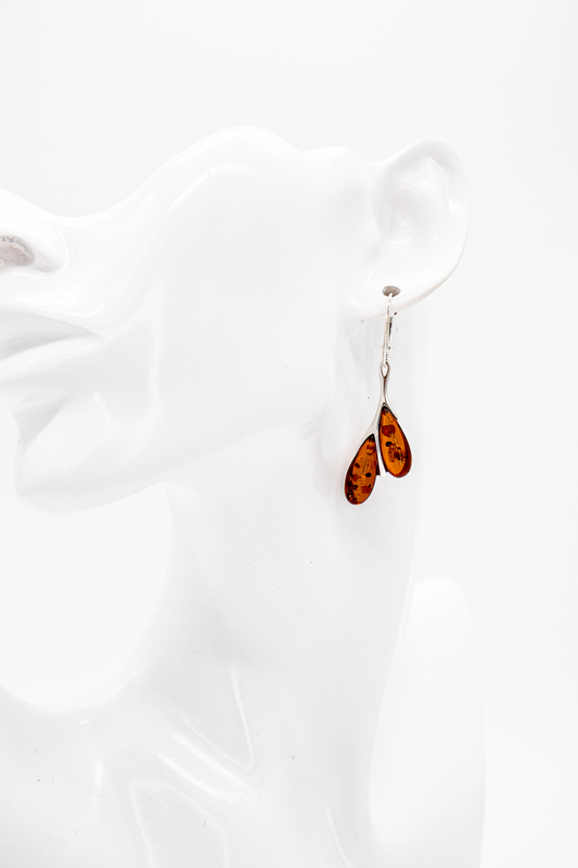 Drop amber earrings – elegant earrings made of silver