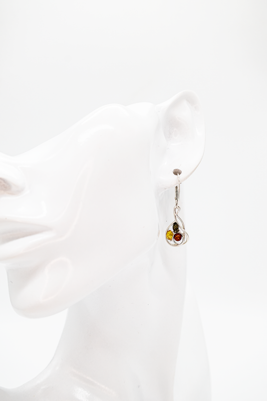 Colored amber earrings – elegant silver earrings