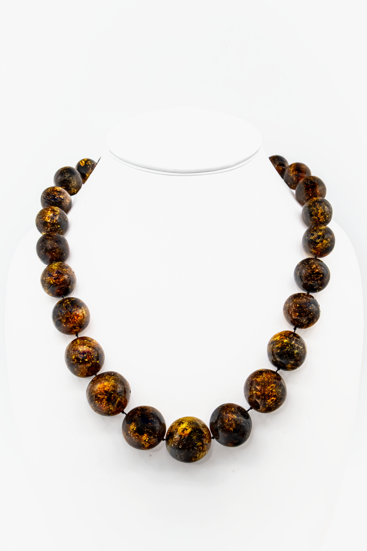 Bernsteinkette Dunkelbraun & Goldtöne