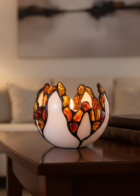 Bernstein Windlicht – Handgefertigter Kerzenhalter Unikat