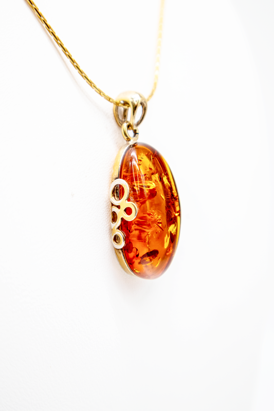Bernstein Anhänger vergoldet – 24K 925er Silber Unikat