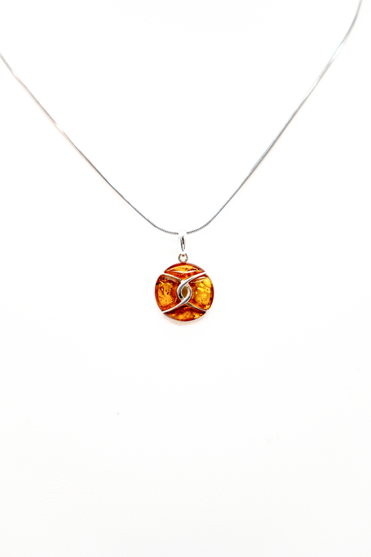 Women's pendant made of genuine amber &amp; silver – with chain