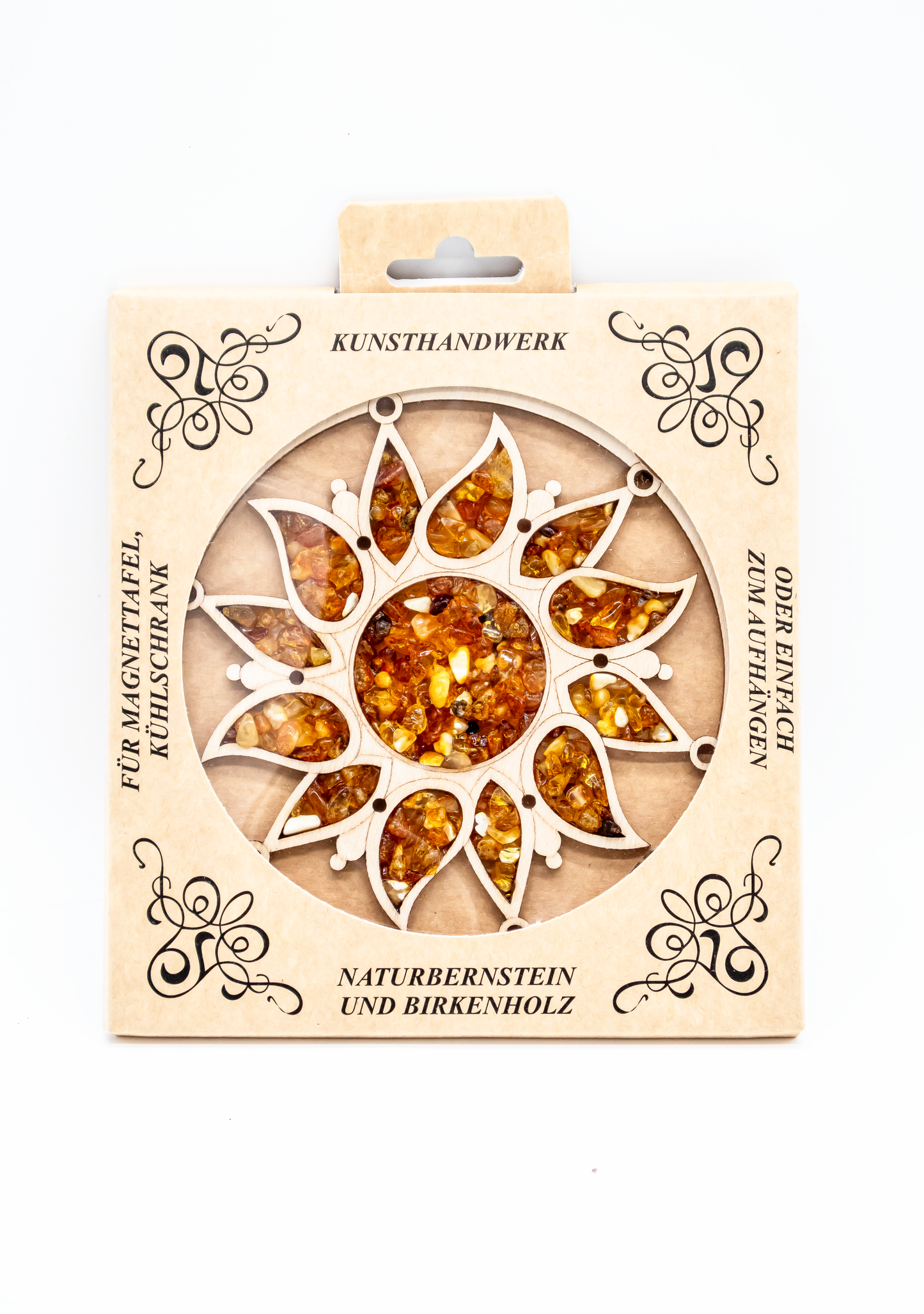 Sonnen Mandala aus echtem Bernstein – 11 cm