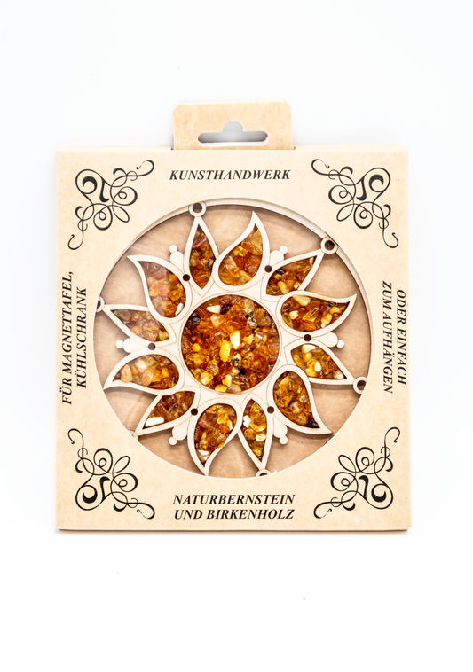 Sonnen Mandala aus echtem Bernstein – 11 cm