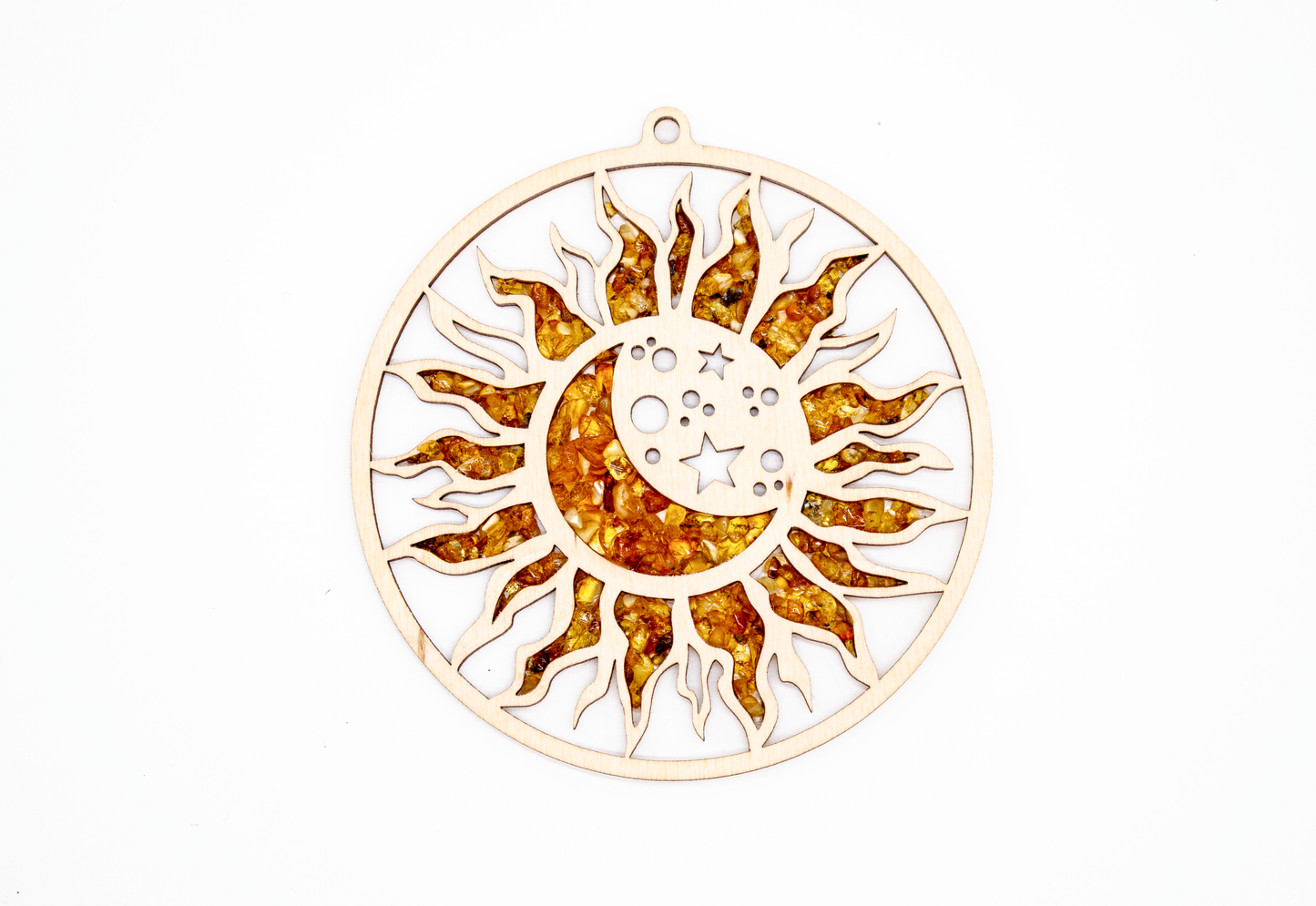 Sonnen Mandala aus echtem Bernstein – 11 cm