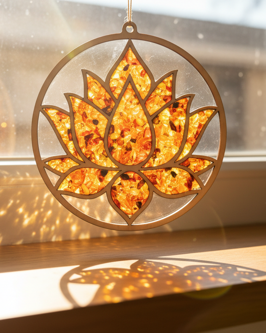 Mandala Yoga Deko – Handgefertigt aus Bernstein