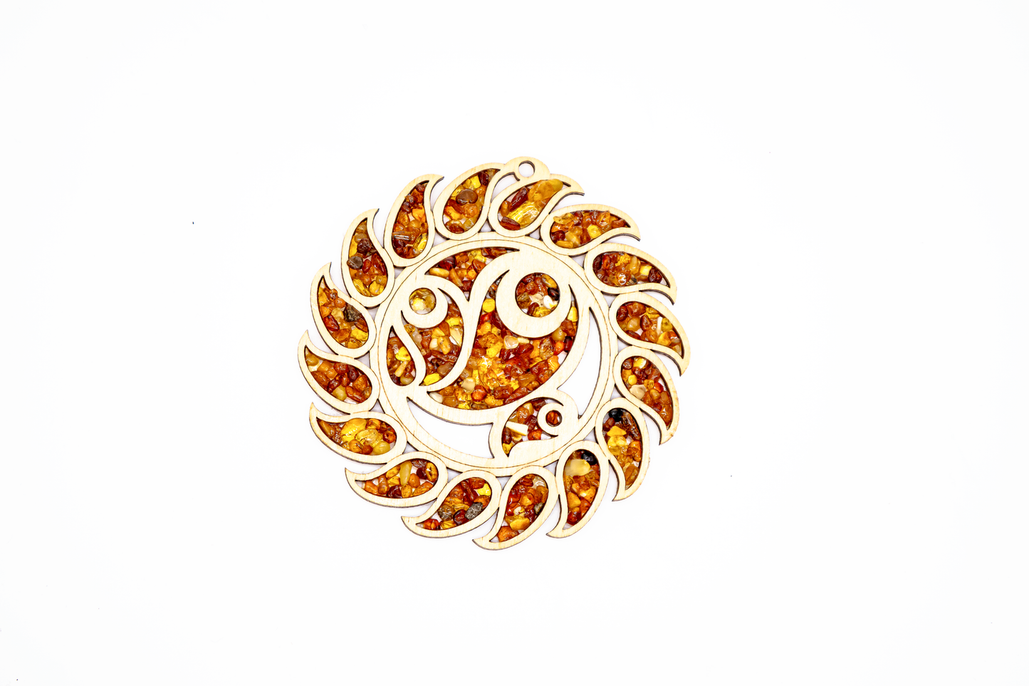 Spirituelle Deko – Mandala aus Holz und Bernstein