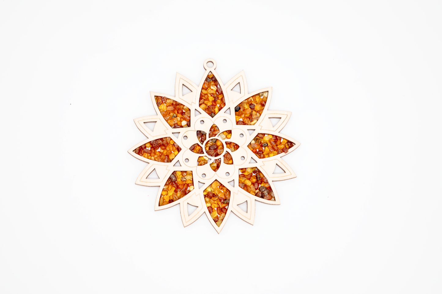 Spirituelle Deko – Mandala aus Holz und Bernstein