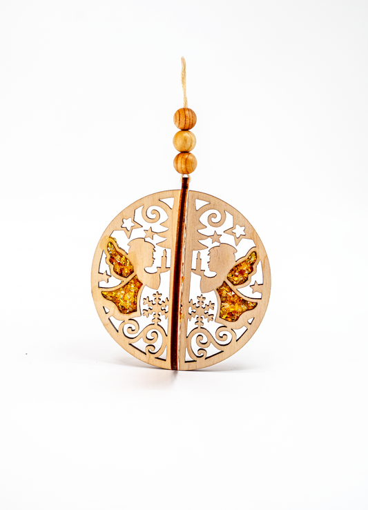 Weihnachtsbaumanhänger Engel: Handverziert mit echtem Bernstein