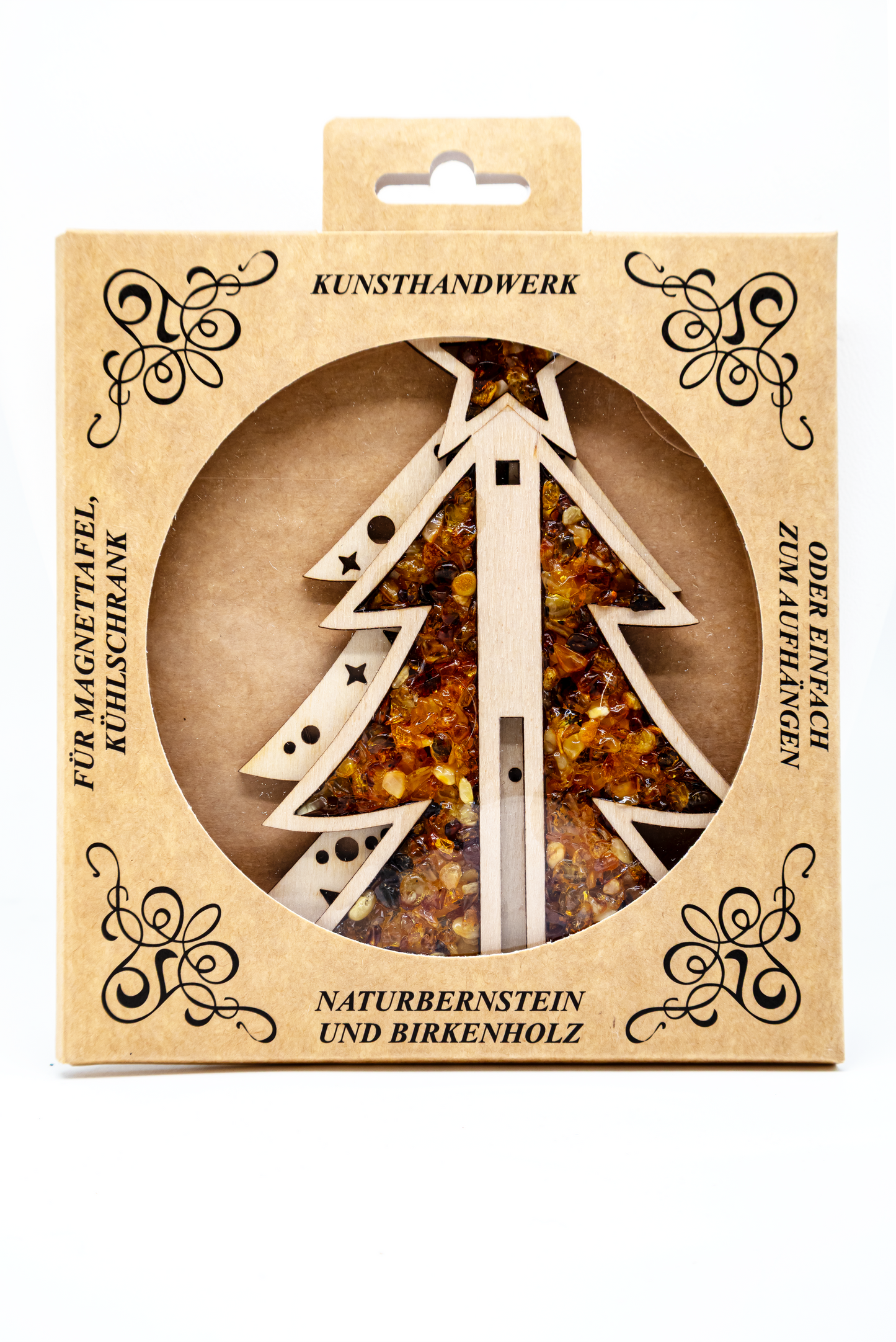 3D-Weihnachtsbaum aus Holz: Tischdeko mit echtem Bernstein