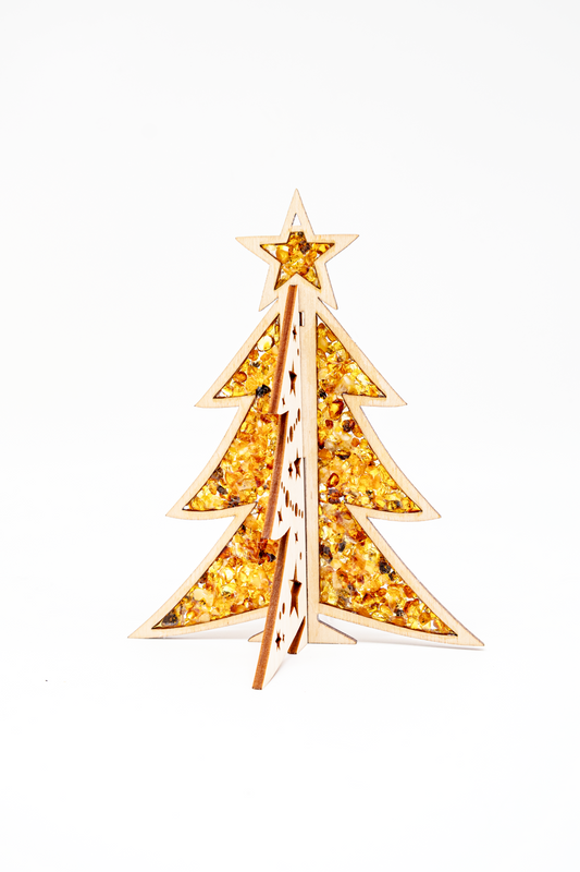 3D-Weihnachtsbaum aus Holz: Tischdeko mit echtem Bernstein