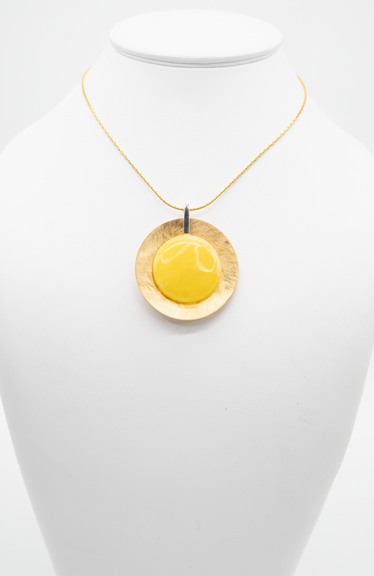 Moderner Bernsteinanhänger Rund 24K Vergoldung