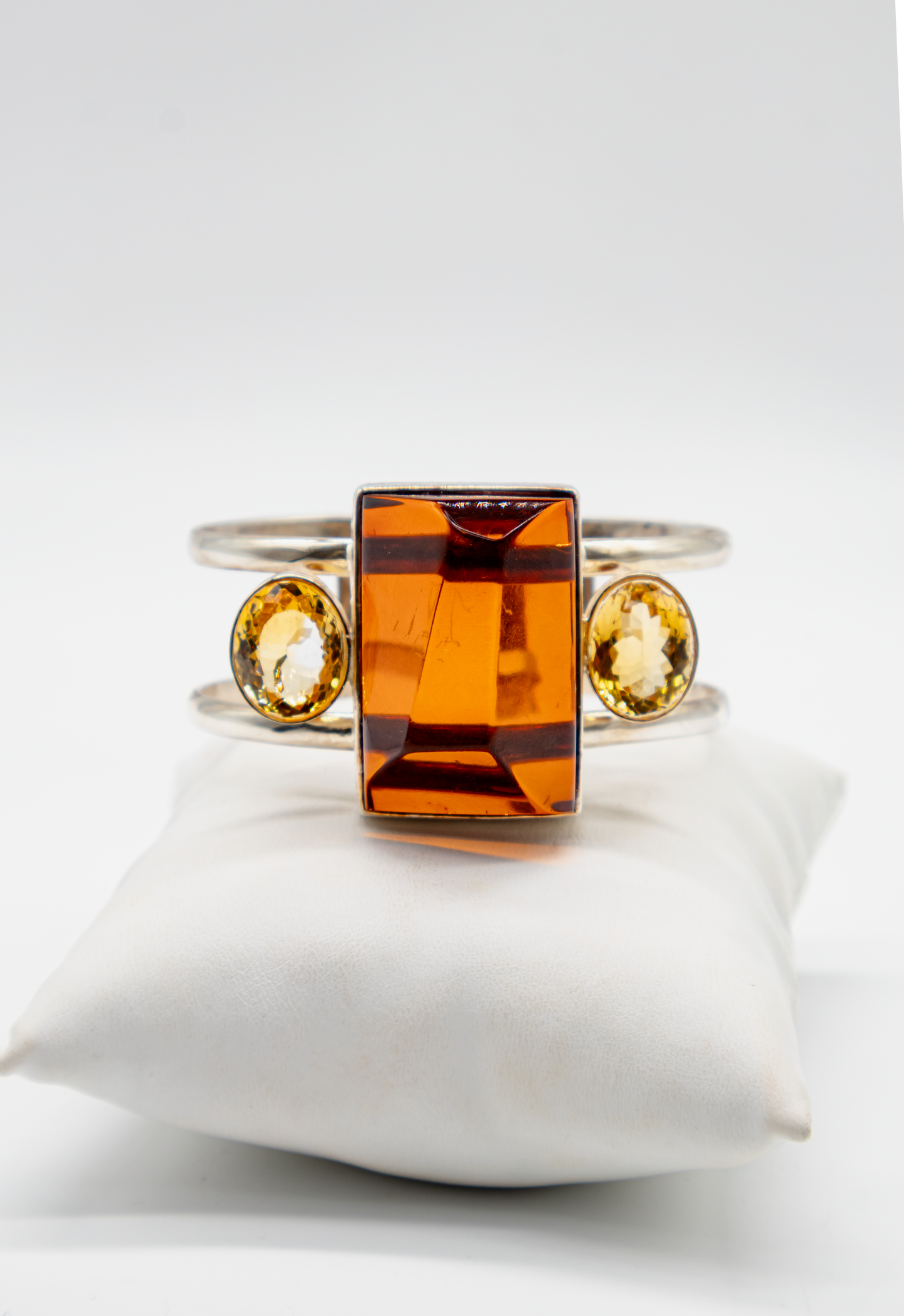 Modernes Silberarmband Bernstein rechteckig