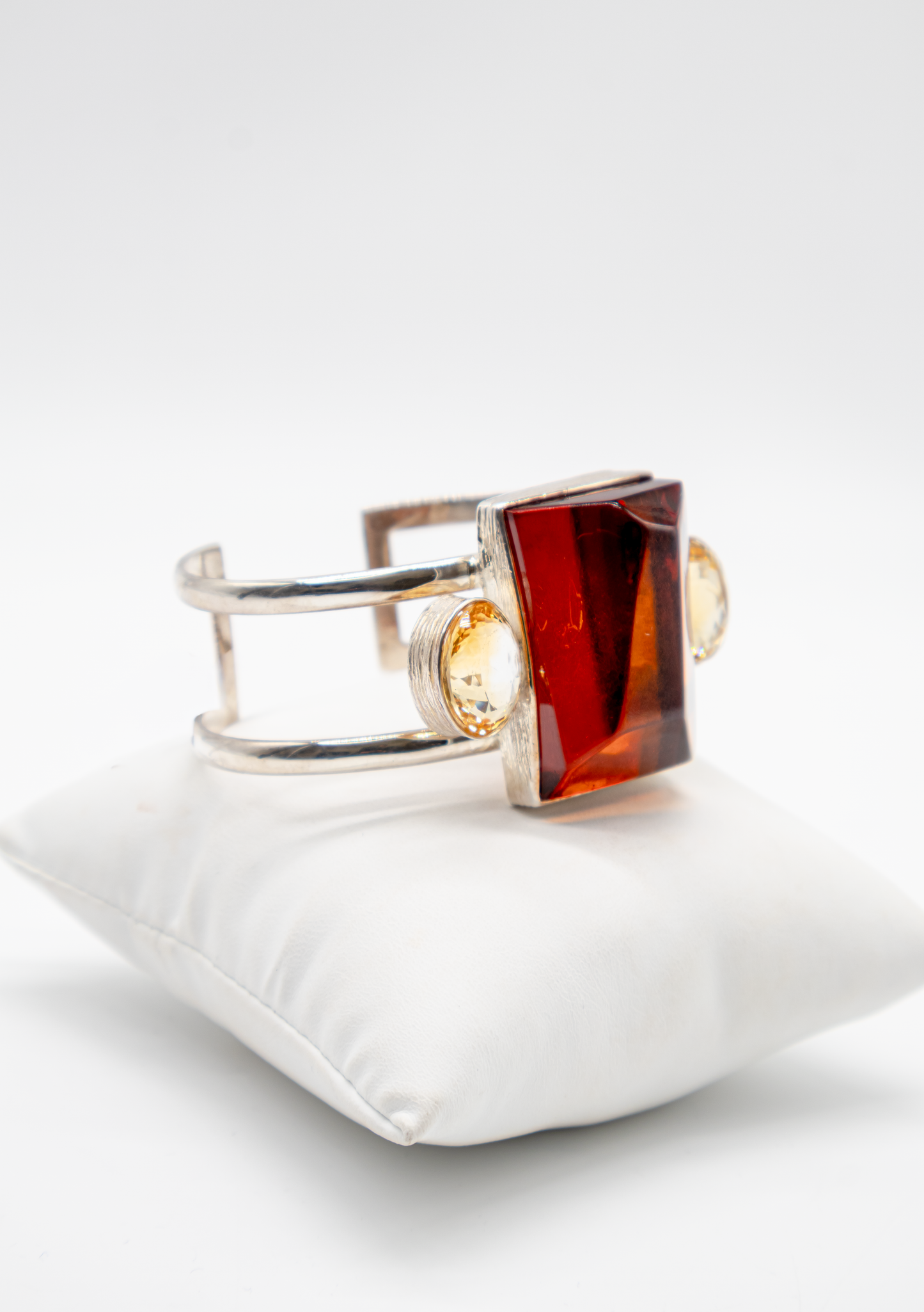 Modernes Silberarmband Bernstein rechteckig