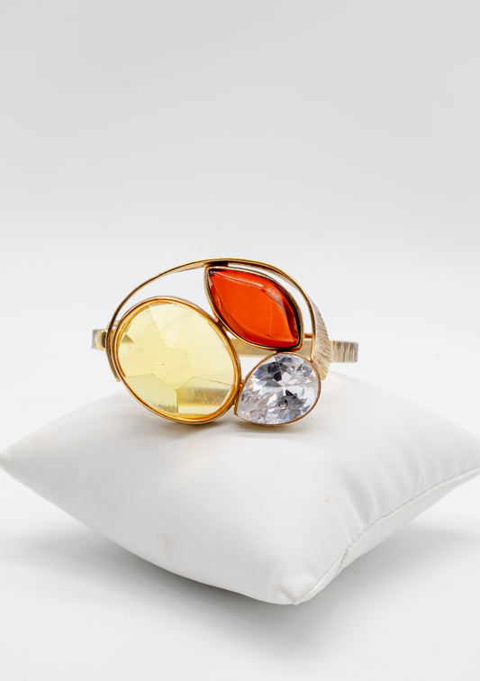 Luxus-Armspange: Echter Bernstein & Zirkonia, 24k doppelt vergoldet