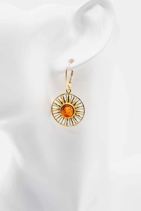 Damen Ohrschmuck: Strahlen-Design mit warmem Bernstein