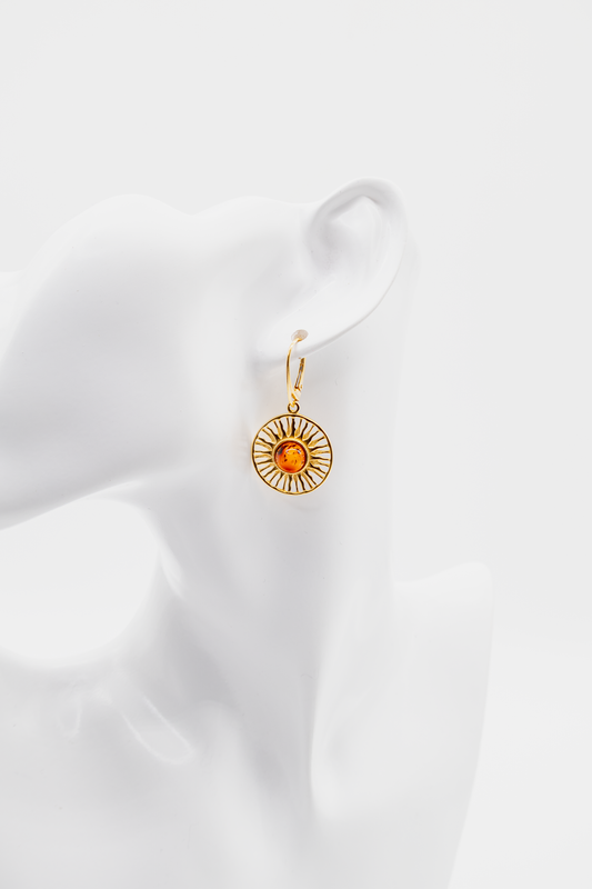 Damen Ohrschmuck: Strahlen-Design mit warmem Bernstein