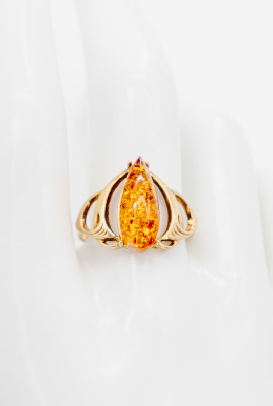 Feiner Bernsteinring vergoldet 24 K – moderner Damenring