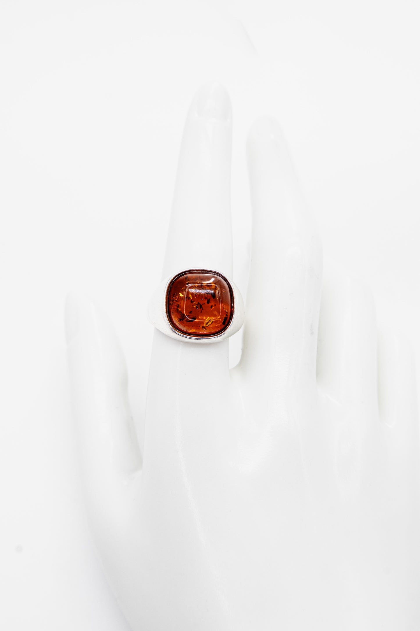 Masculine signet ring with amber, made of 925 silver