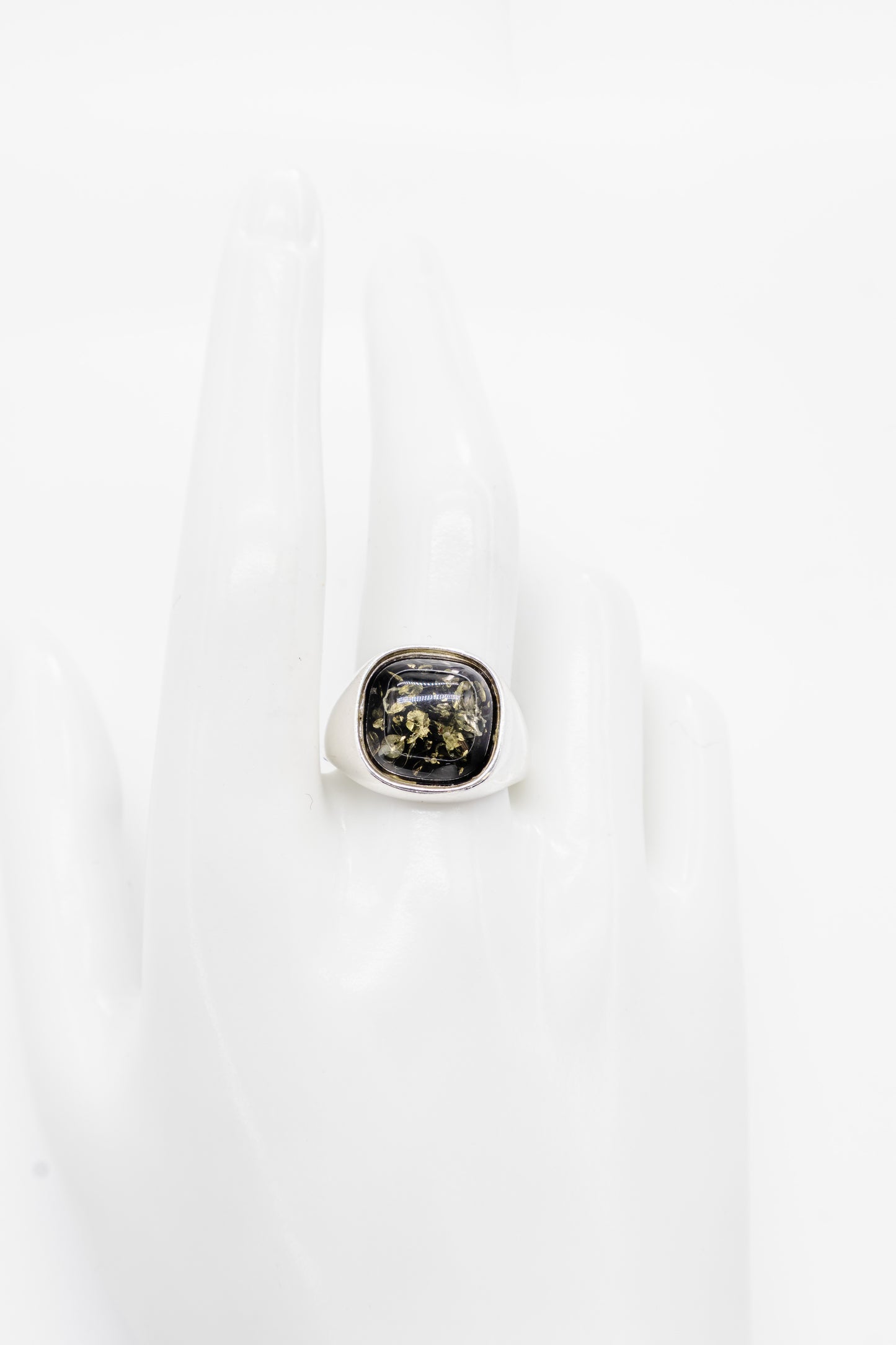 Statement Herrenring mit grünem Bernstein – 925 Silber