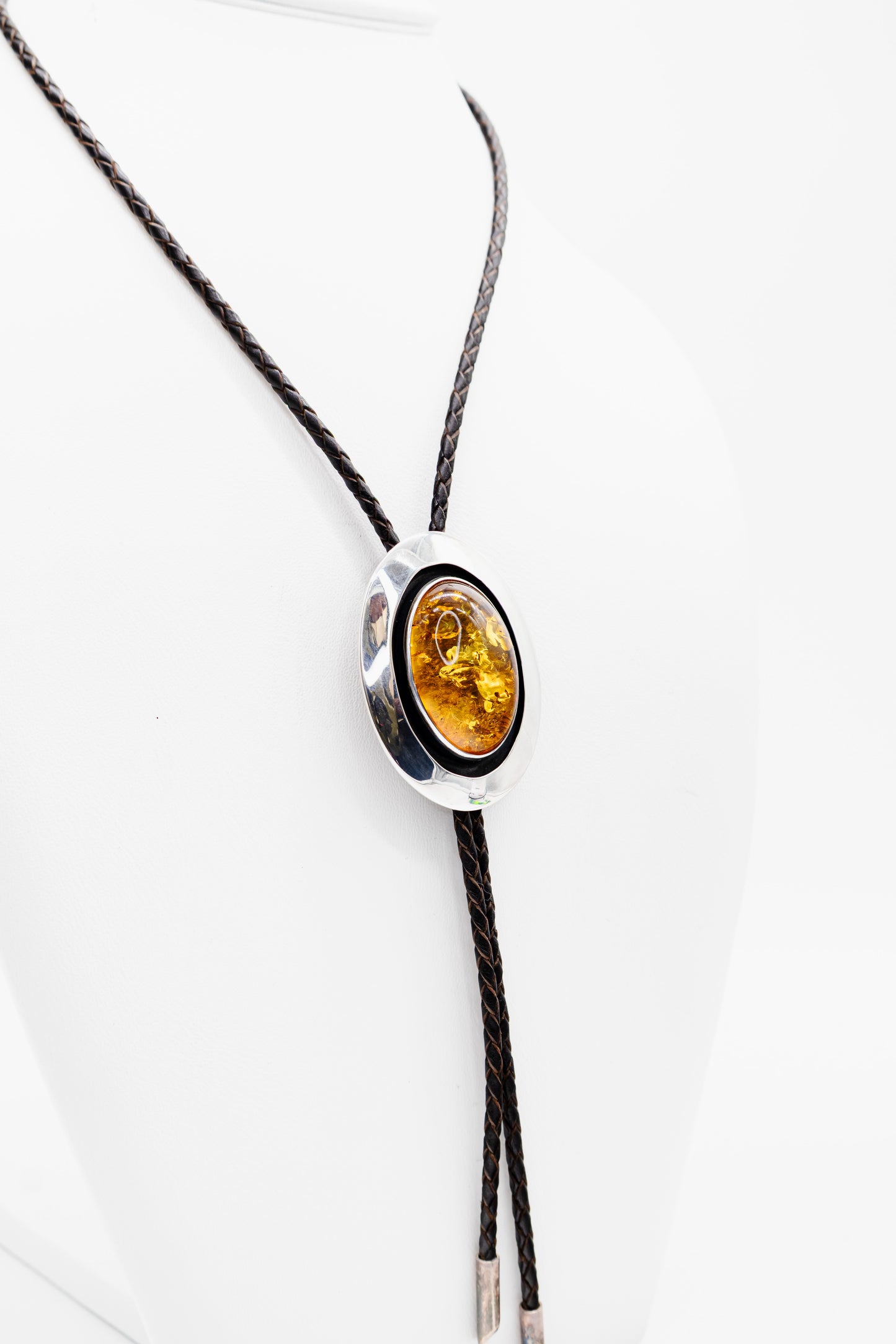 Amber pendant in 925 sterling silver on a leather cord – adjustable &amp; modern