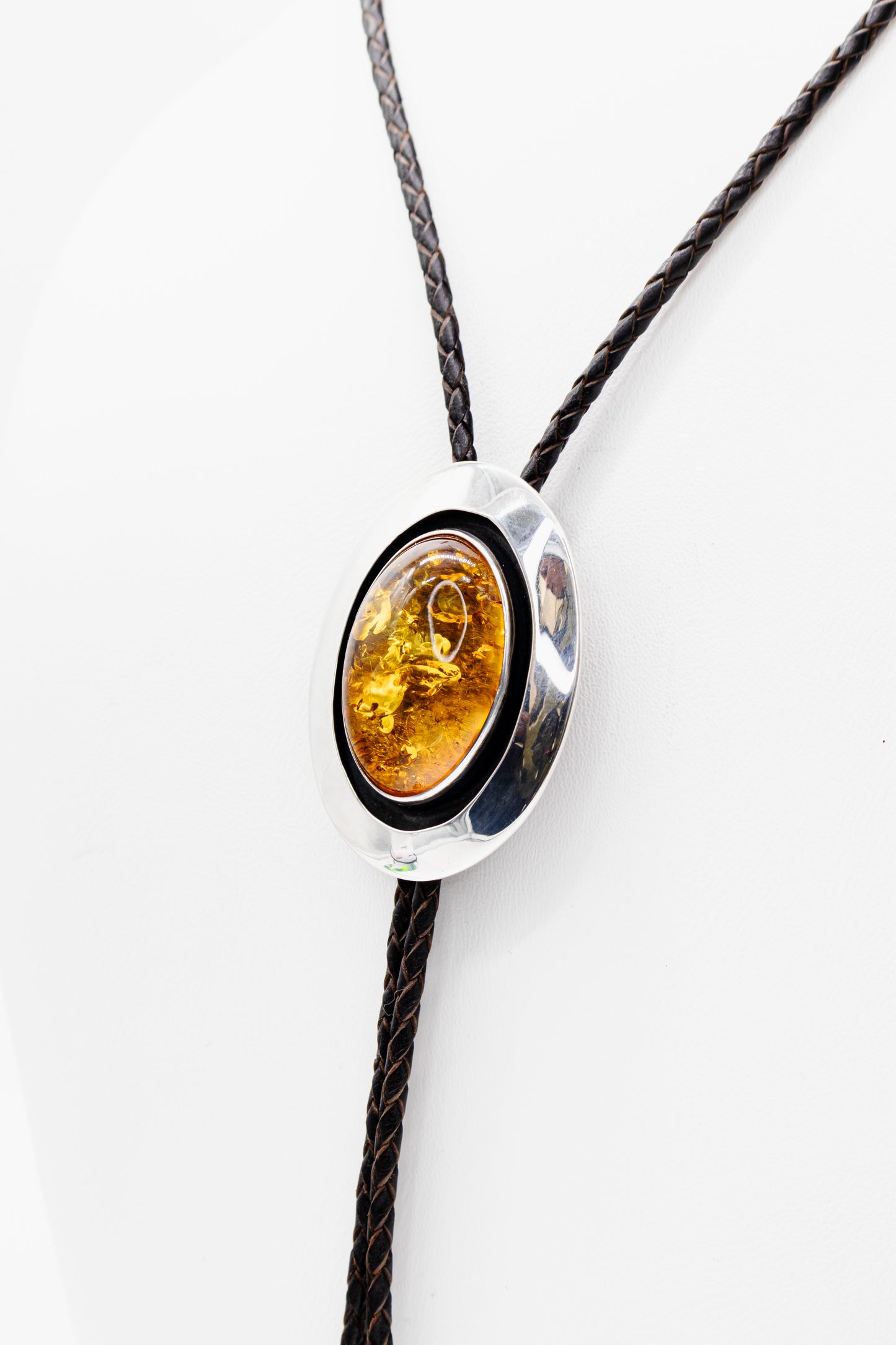 Amber pendant in 925 sterling silver on a leather cord – adjustable &amp; modern